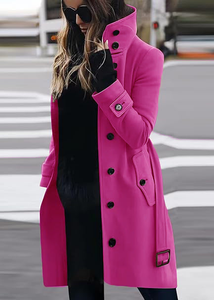 Wool Coat with Buttons and Classic Collar