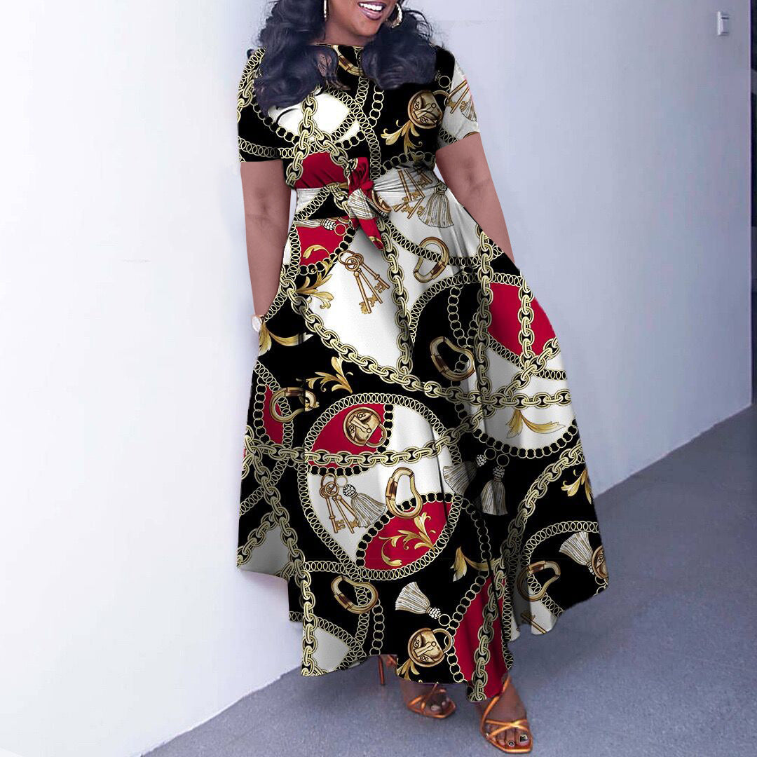 Vestido com Laço Na Cintura e Manga Curta - Veron&Co