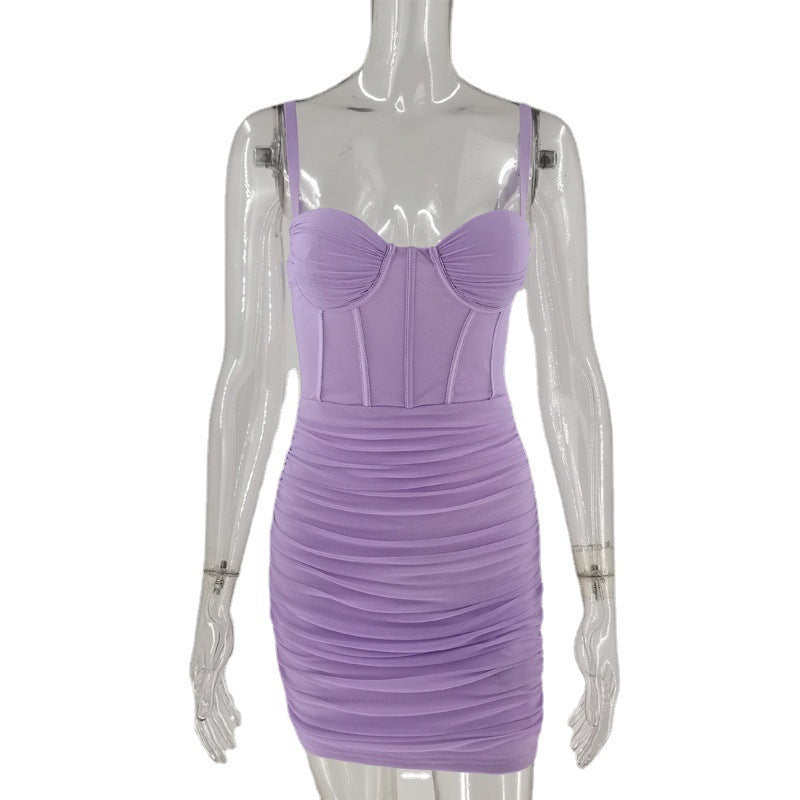 Vestido em Tule com Pregas e Costas Nuas - Veron&Co
