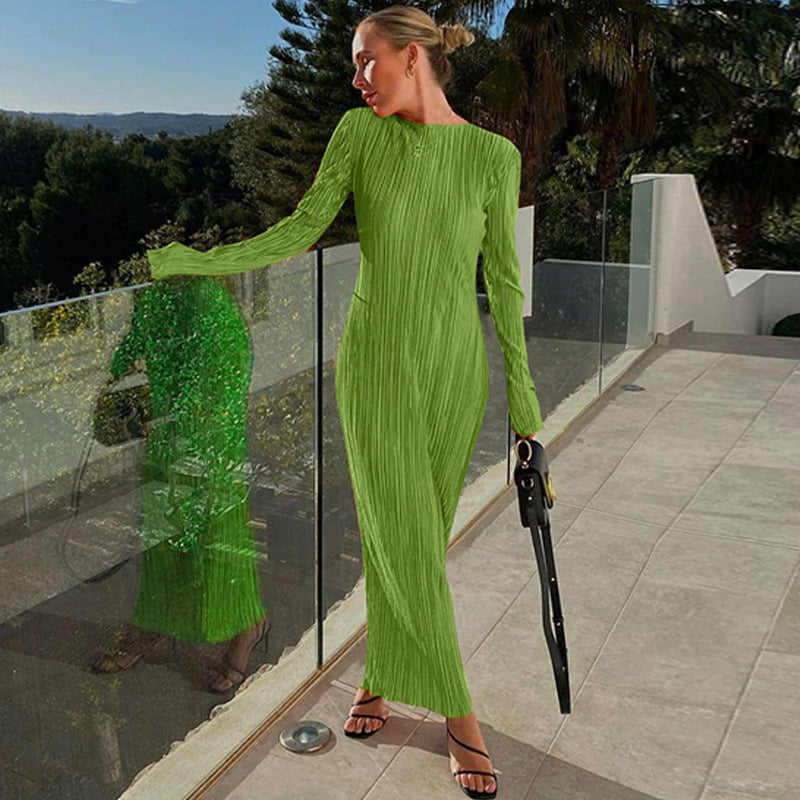 Vestido com Decote Redondo e Manga Comprida - Veron&Co
