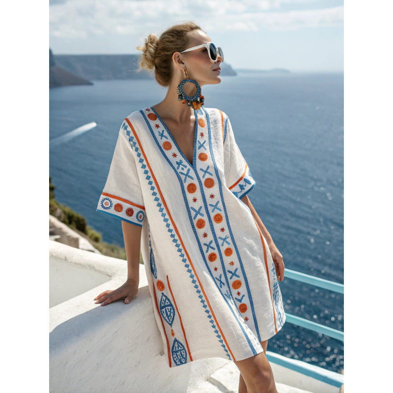 Vestido Midi com Estampado e Decote em V - Veron&Co