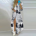 Vestido Longo com Estampado e Abertura Lateral - Veron&Co