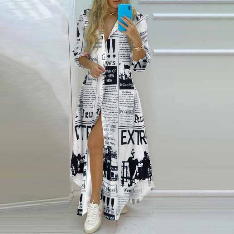Vestido Longo com Estampado e Abertura Lateral - Veron&Co