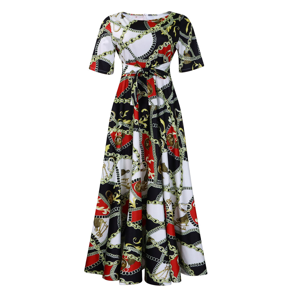 Vestido com Laço Na Cintura e Manga Curta - Veron&Co