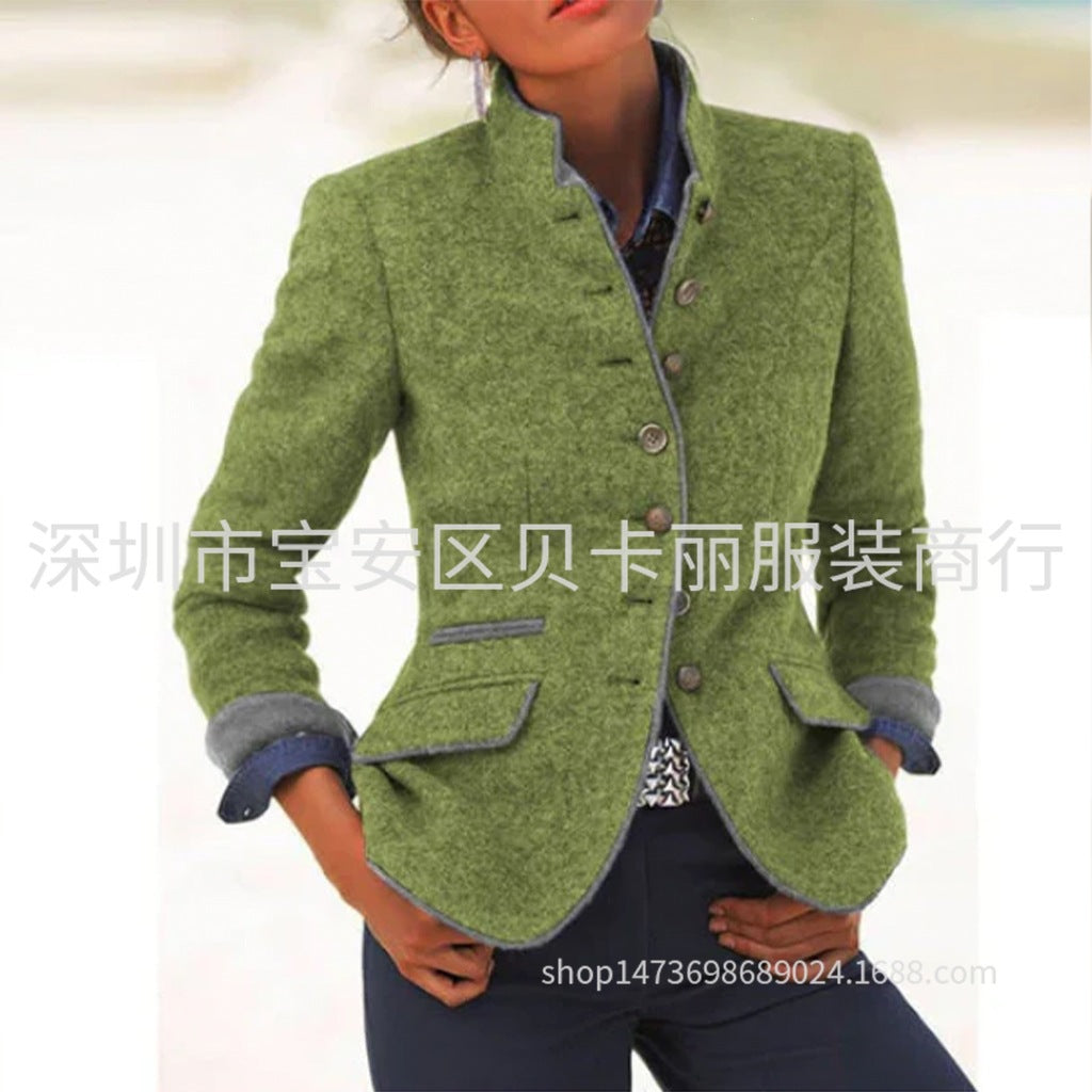 Color-Block Buttoned Wool Coat