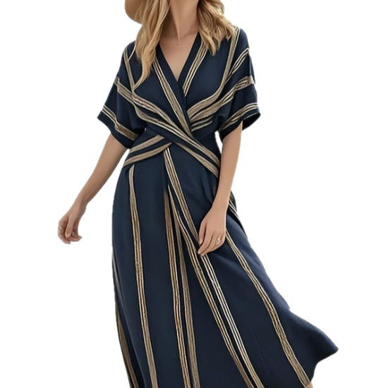 Vestido Longo com Pregas e Decote em V - Veron&Co