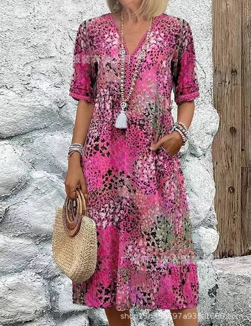 Vestido Longo em Renda com Decote em V e Manga Curta - Veron&Co