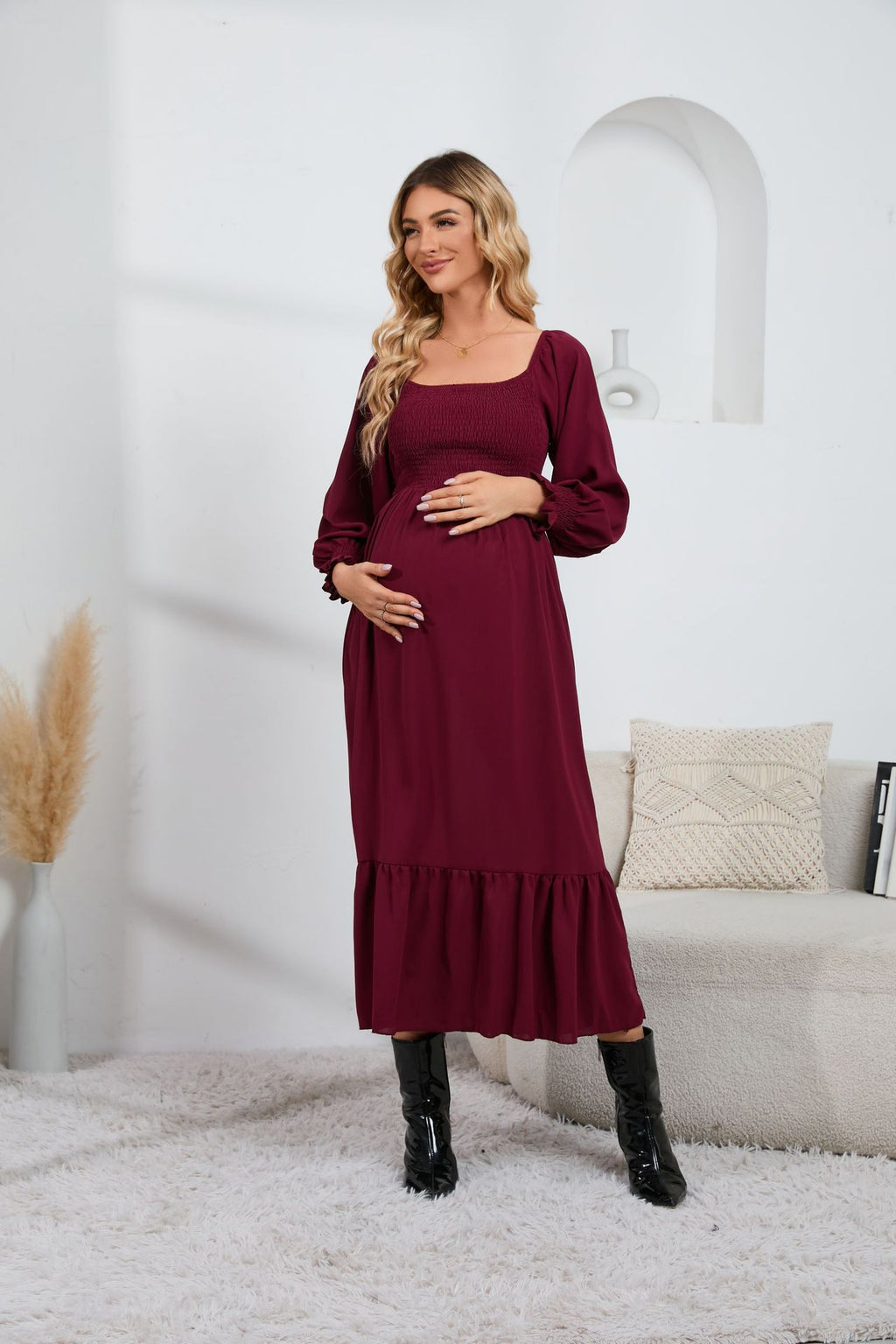 Vestido com Folhos e Cintura Alta - Veron&Co
