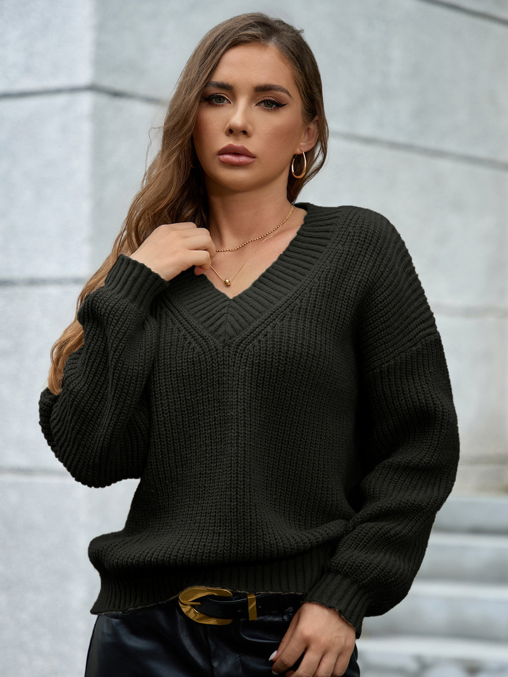 Plain V-Neck Sweater