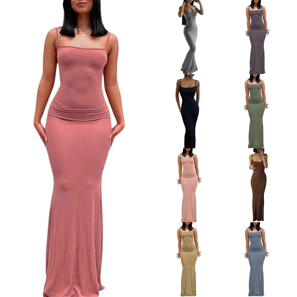 Vestido em Seda com Corte Sereia e Alças Finas - Veron&Co
