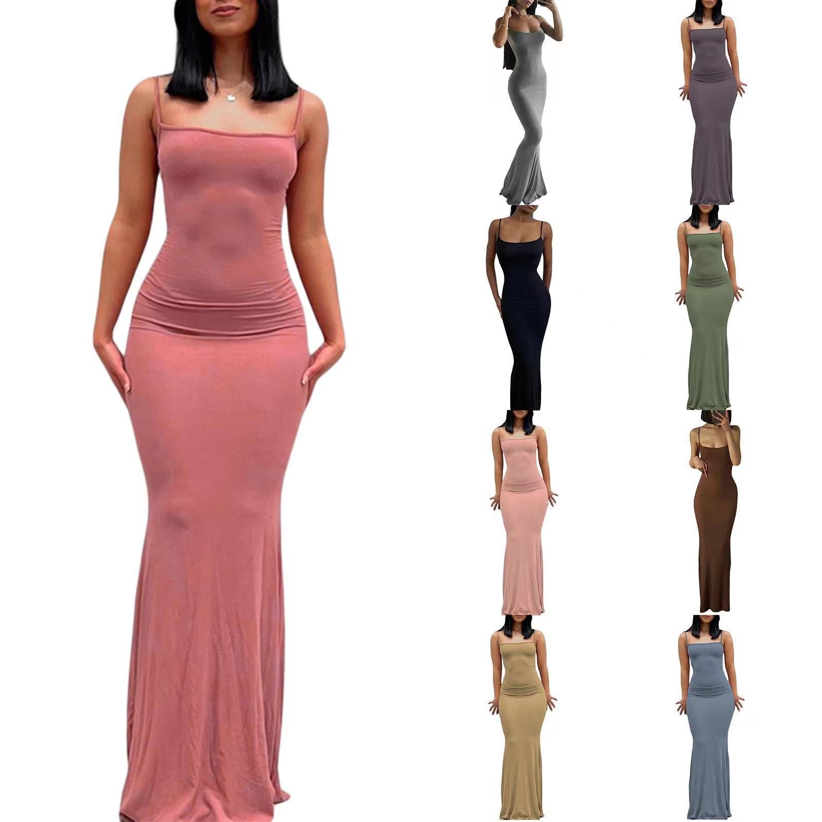 Vestido em Seda com Corte Sereia e Alças Finas - Veron&Co