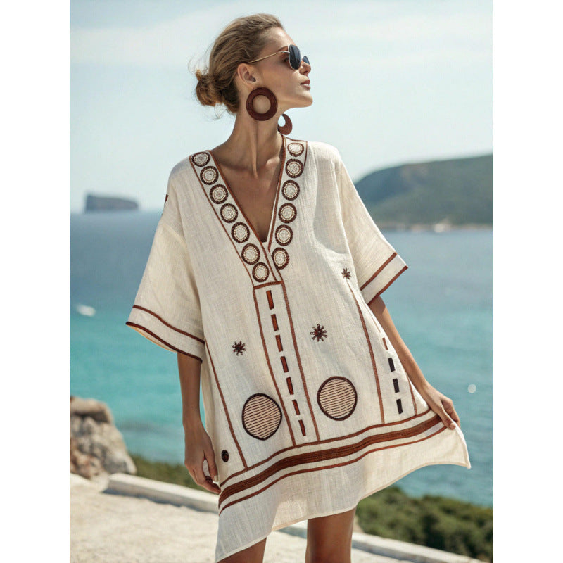 Vestido Midi com Estampado e Decote em V - Veron&Co