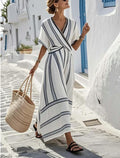 Vestido Longo com Pregas e Decote em V - Veron&Co