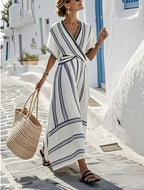Vestido Longo com Pregas e Decote em V - Veron&Co