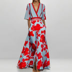 Vestido Longo com Estampado e Marcação de Cintura - Veron&Co