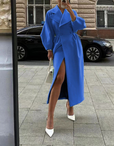 Long Coat with Puff Sleeves and Lapels