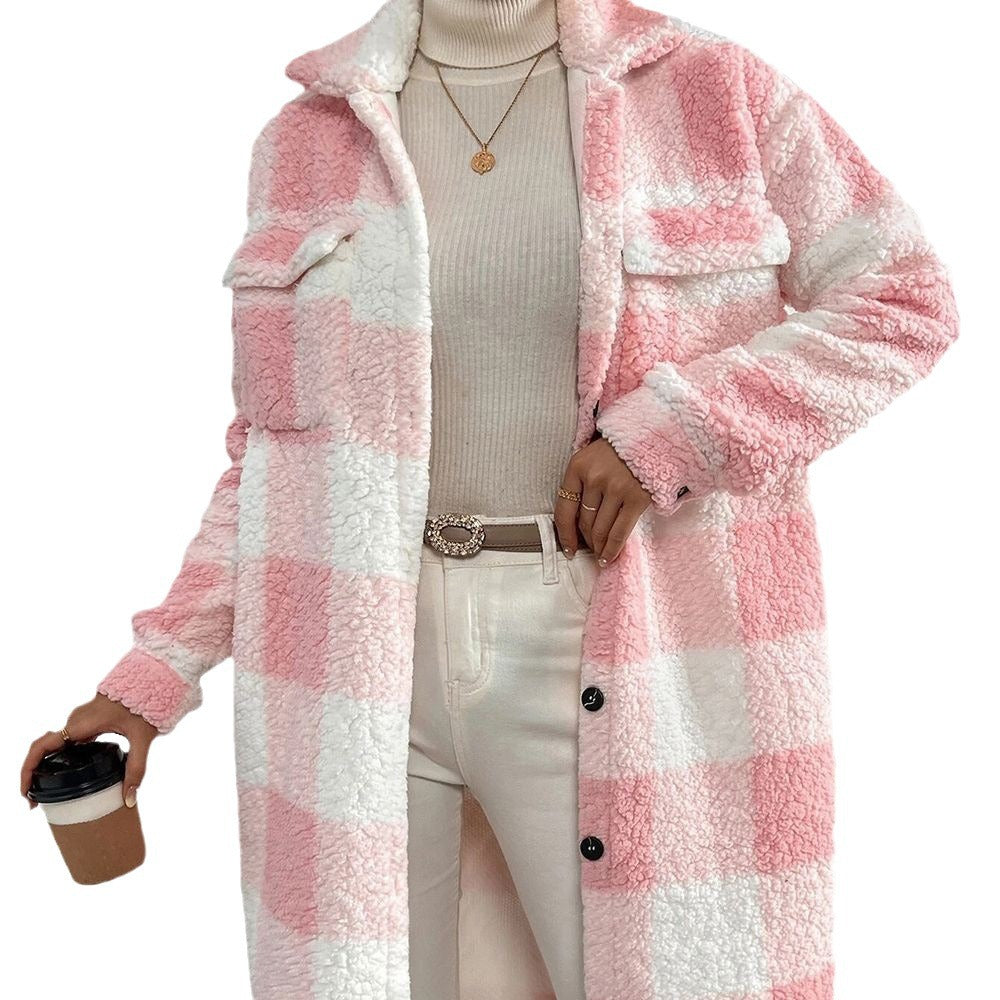 Plaid Teddy Coat with Lapels