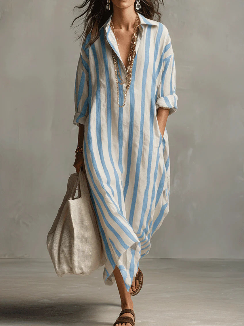 Vestido com Riscas e Corte Camiseiro - Veron&Co