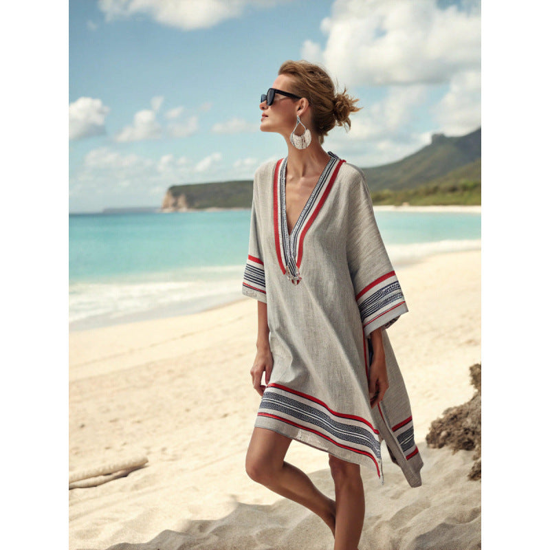 Vestido Midi com Estampado e Decote em V - Veron&Co