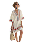 Vestido Midi com Estampado e Decote em V - Veron&Co