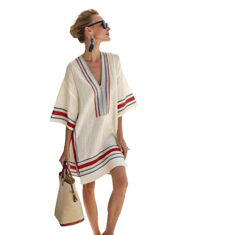 Vestido Midi com Estampado e Decote em V - Veron&Co