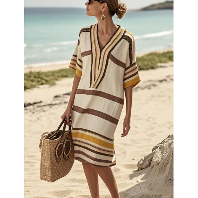 Vestido Midi com Estampado e Decote em V - Veron&Co