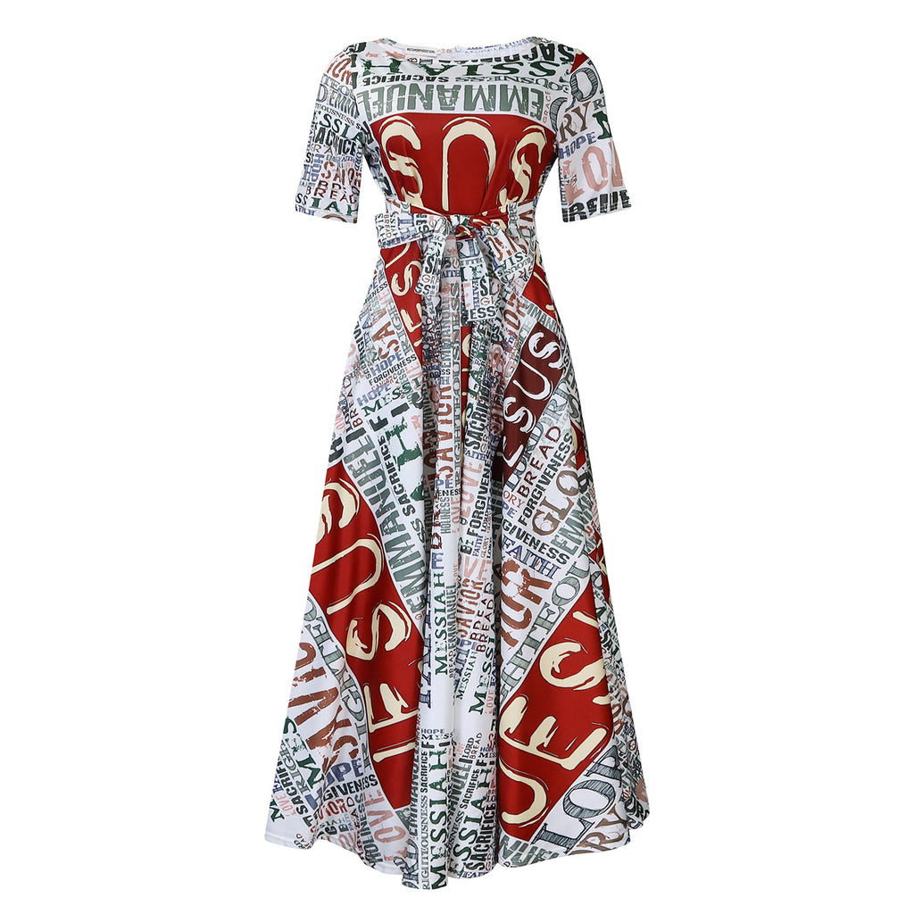 Vestido com Laço Na Cintura e Manga Curta - Veron&Co