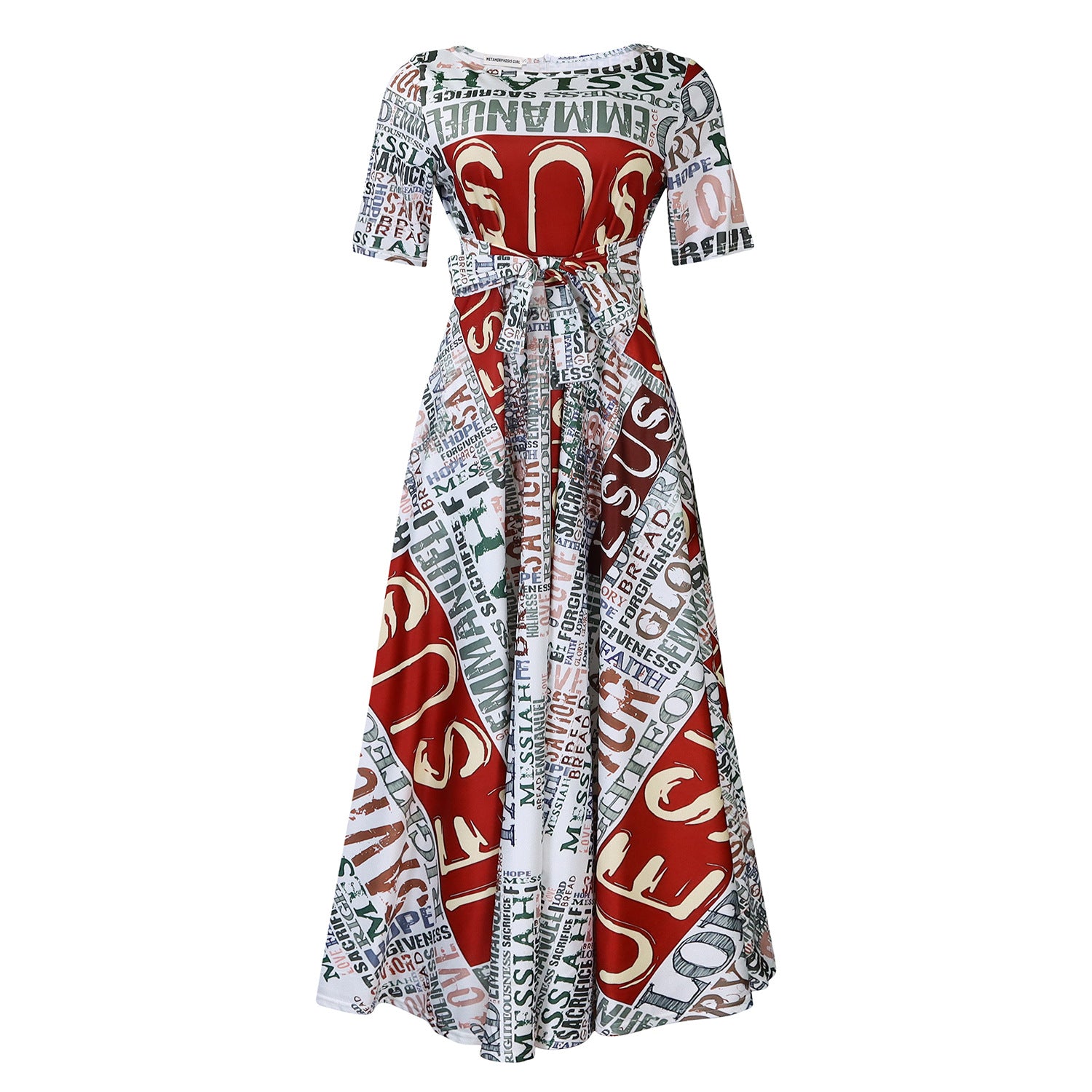 Vestido com Laço Na Cintura e Manga Curta - Veron&Co