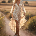 Vestido com Corte Assimétrico e Estampado - Veron&Co