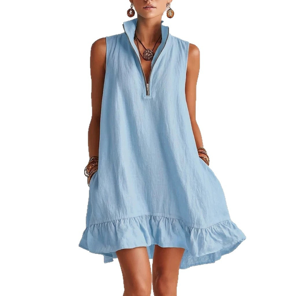 Vestido com Decote em V e Sem Mangas - Veron&Co