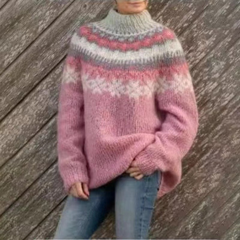 Two-Tone Round-Neck Sweater