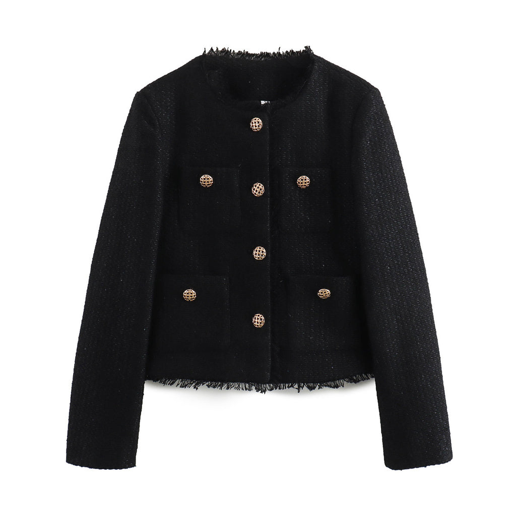 Short Wool Jacket with Metal Buttons