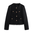 Short Wool Jacket with Metal Buttons
