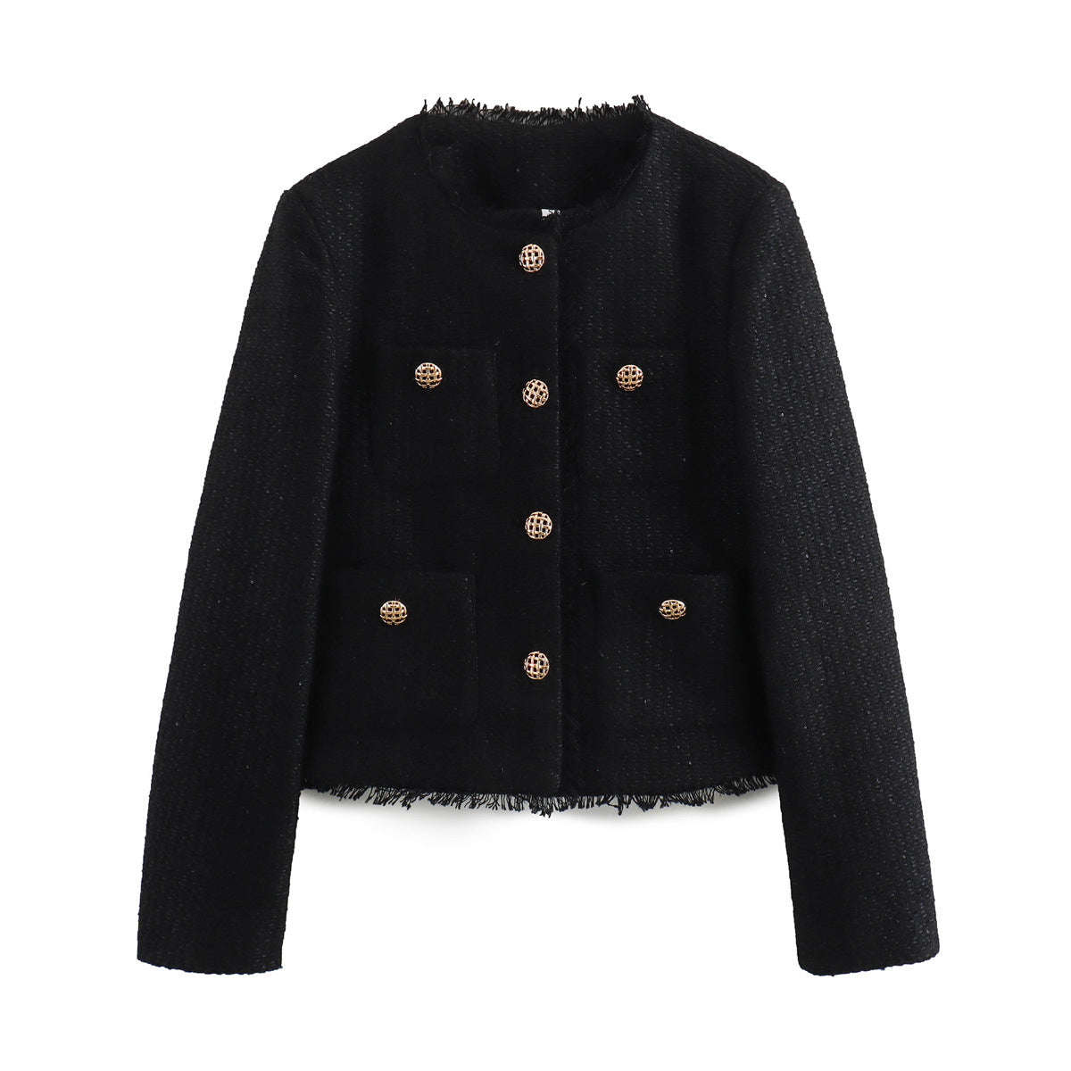 Short Wool Jacket with Metal Buttons