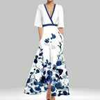 Vestido Longo com Estampado e Marcação de Cintura - Veron&Co
