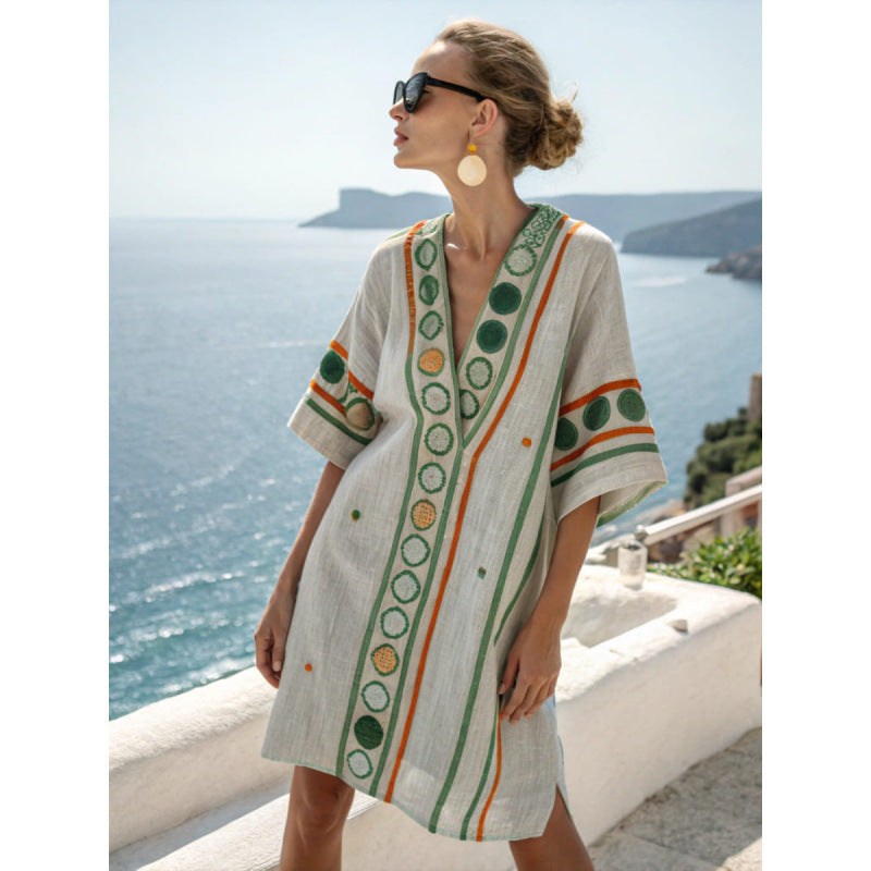 Vestido Midi com Estampado e Decote em V - Veron&Co