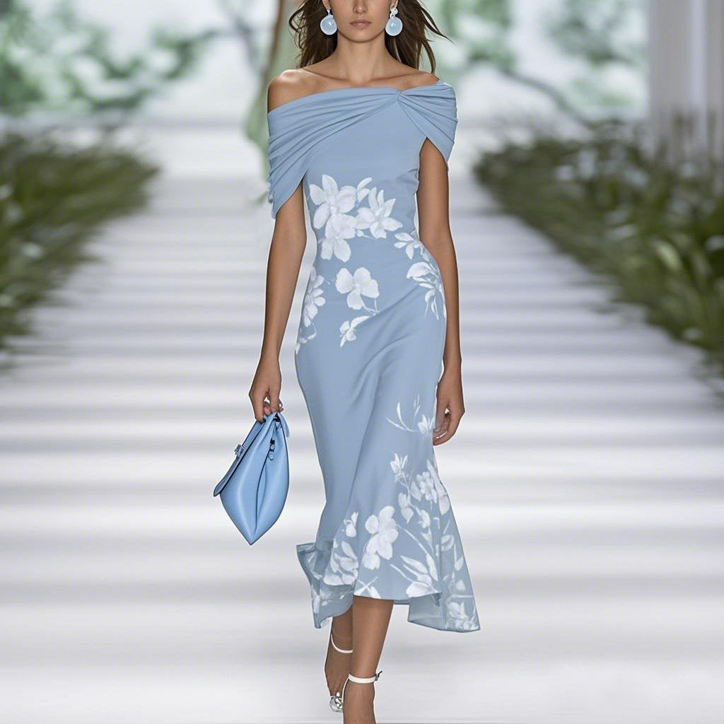 Vestido com Estampado e Ombros Descobertos - Veron&Co
