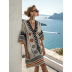 Vestido Midi com Estampado e Decote em V - Veron&Co
