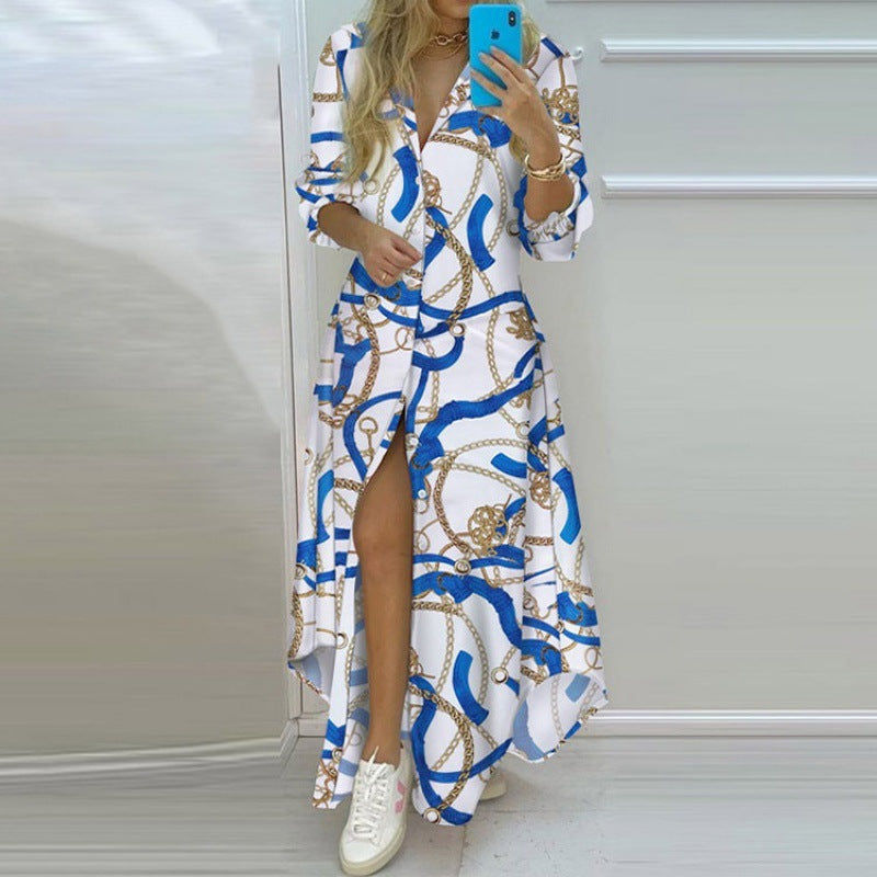 Vestido Longo com Estampado e Abertura Lateral - Veron&Co