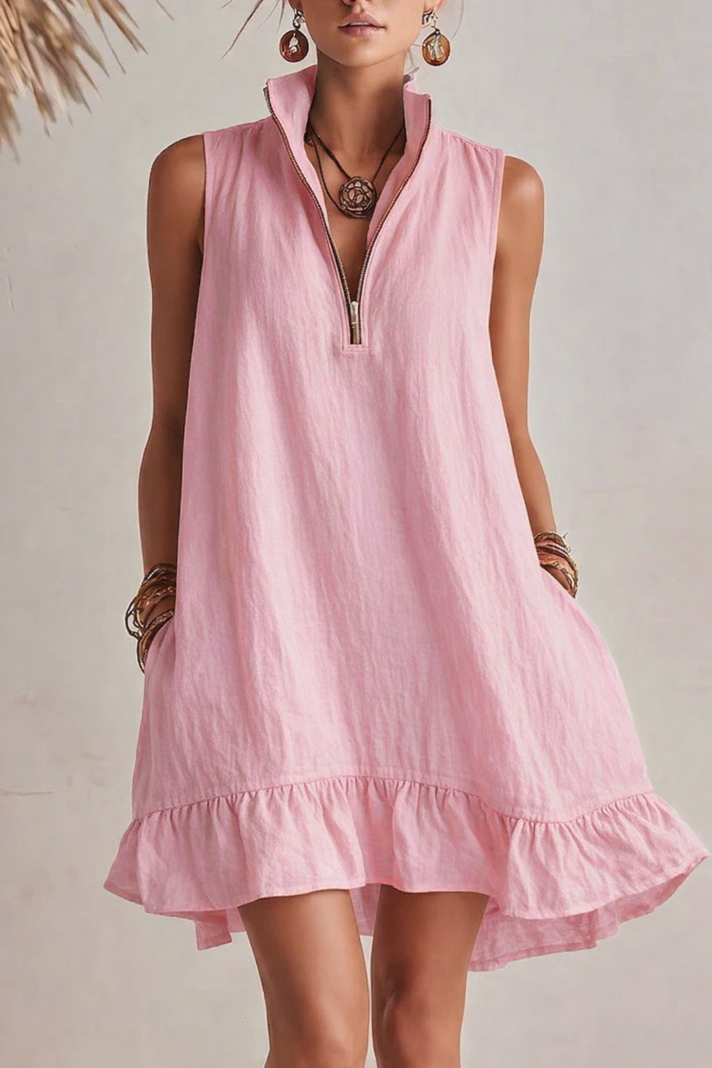 Vestido em Algodão com Decote em V e Sem Mangas - Veron&Co