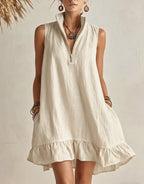 Vestido em Algodão com Decote em V e Sem Mangas - Veron&Co