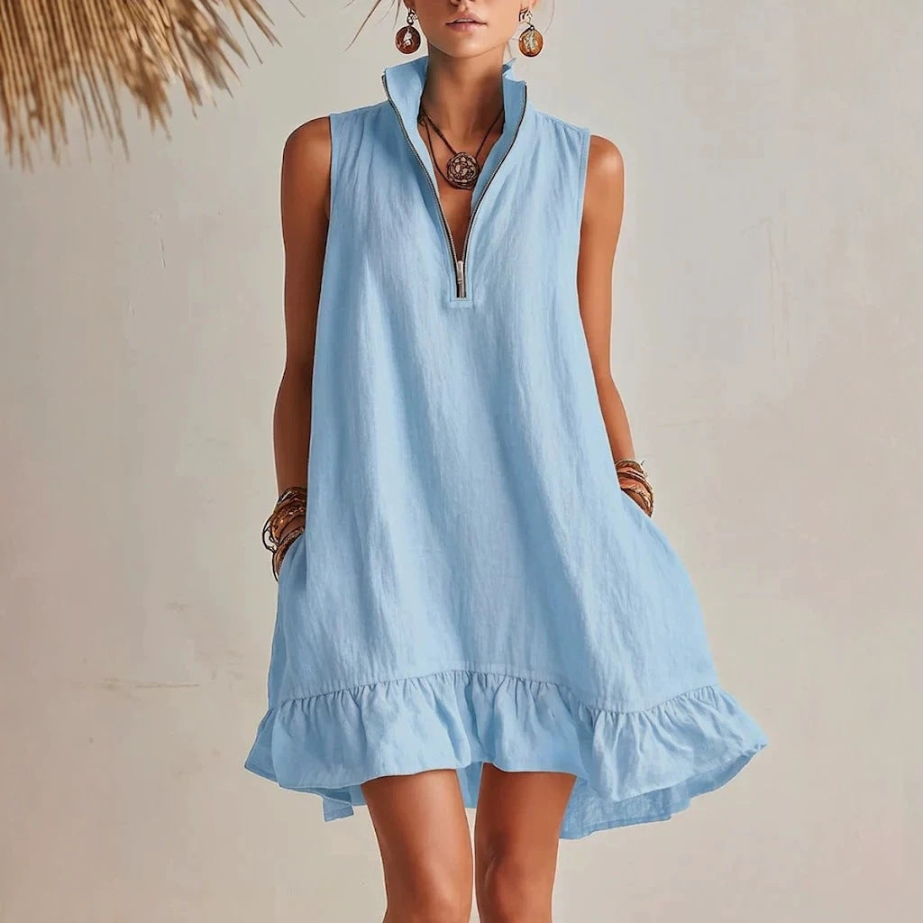 Vestido com Decote em V e Sem Mangas - Veron&Co