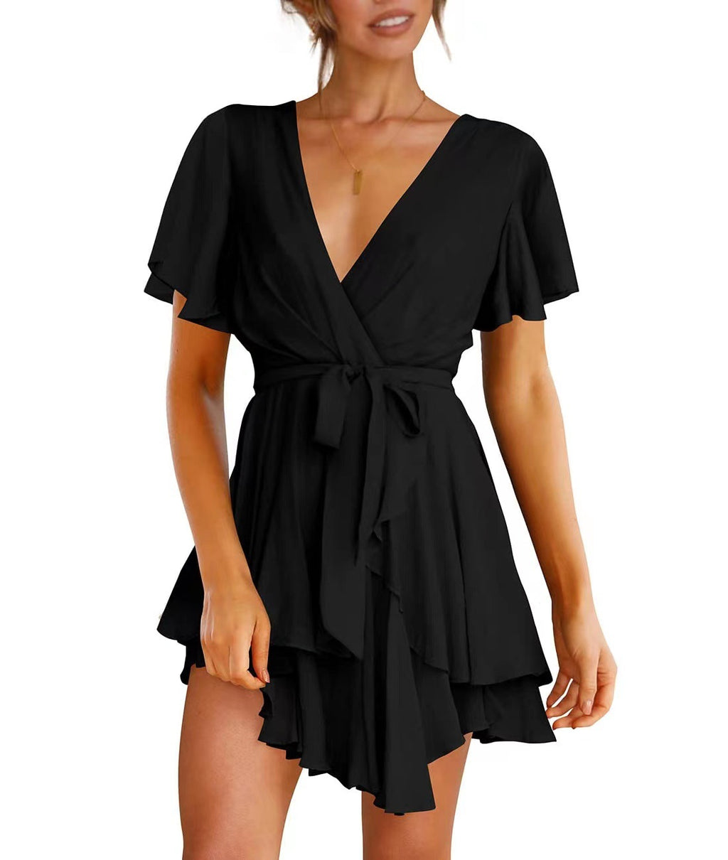 Vestido com Folhos e Decote em V - Veron&Co