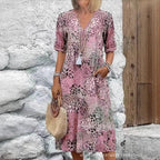 Vestido Longo em Renda com Decote em V e Manga Curta - Veron&Co