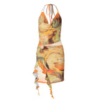 Vestido em Renda com Estampado e Costas Nuas - Veron&Co