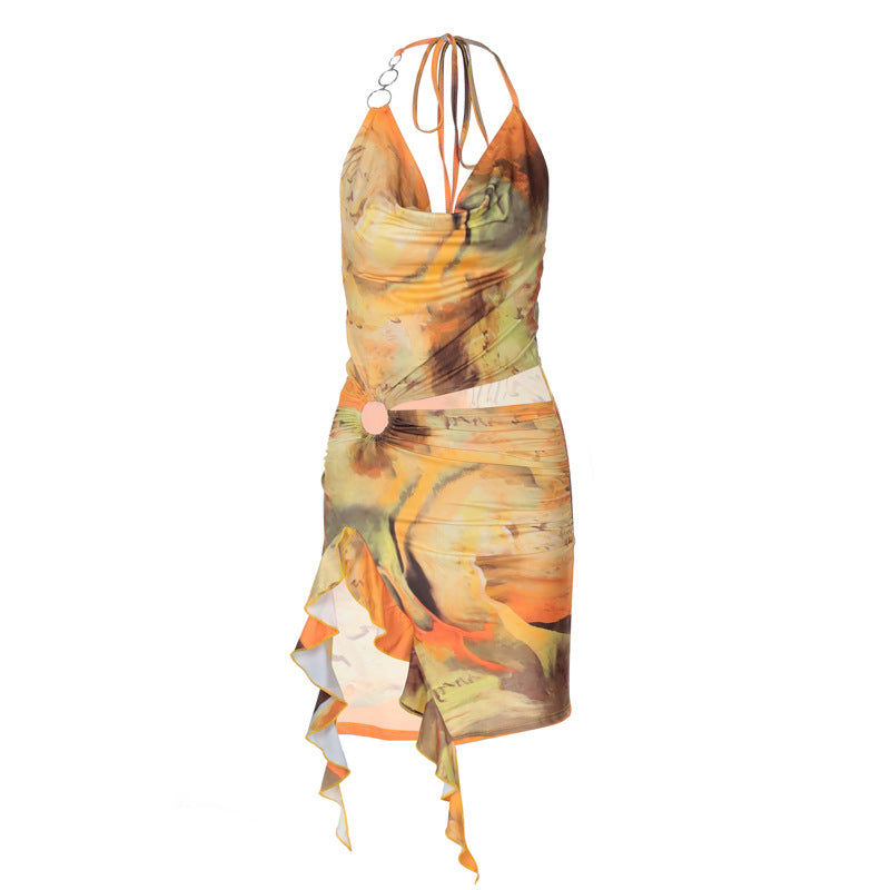 Vestido em Renda com Estampado e Costas Nuas - Veron&Co