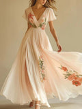 Vestido Longo com Estampado e Decote em V - Veron&Co