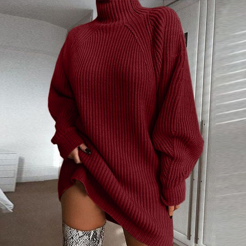 Vestido de Malha Gola Alta Raglan