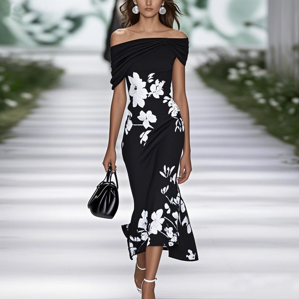 Vestido com Estampado e Ombros Descobertos - Veron&Co