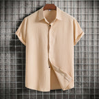 Camisa Solta em Algodão e Linho de Manga Curta